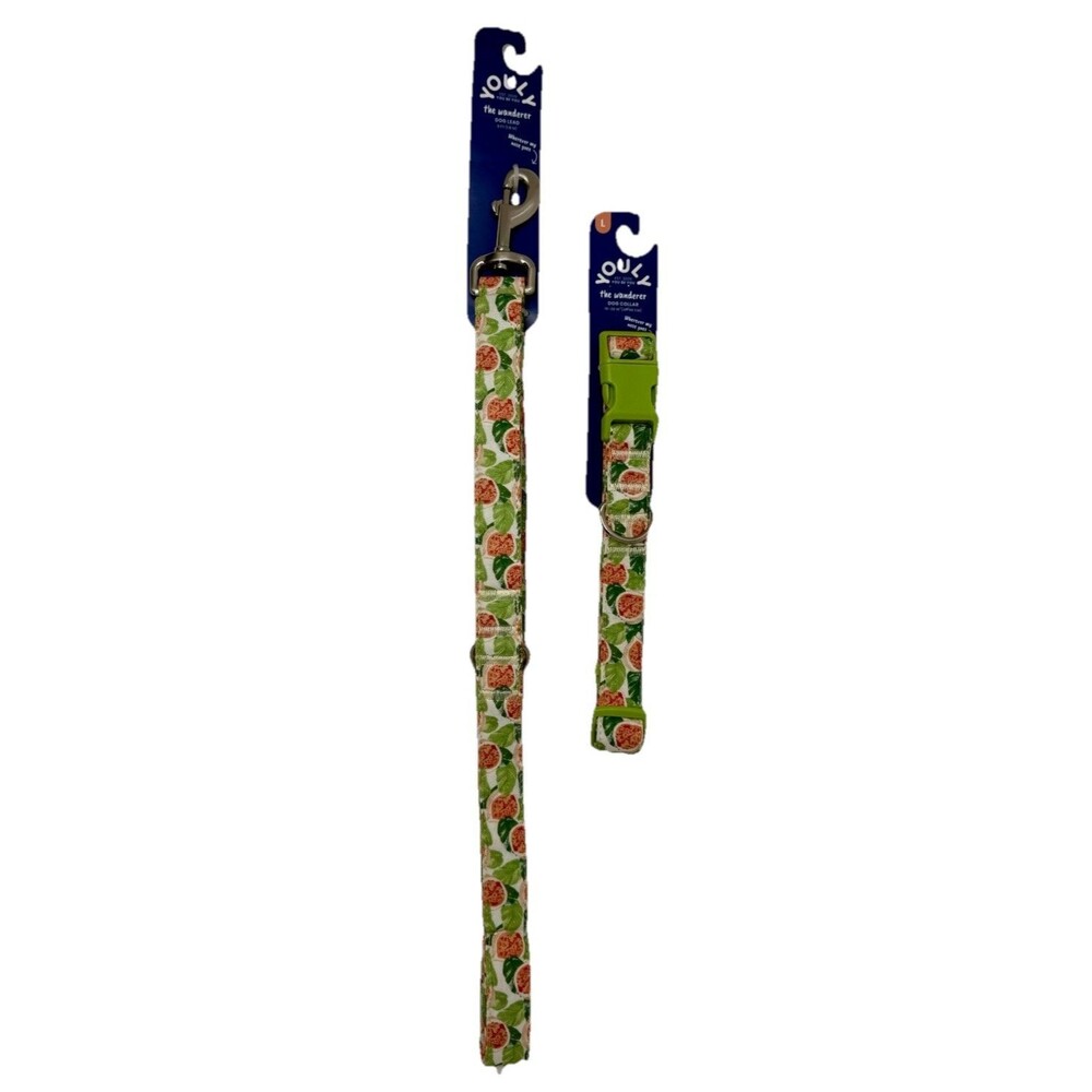 Youly The Wanderer Fig Leaf Dog‎ 6 Ft Leash And Large Collar Set Combo NWT